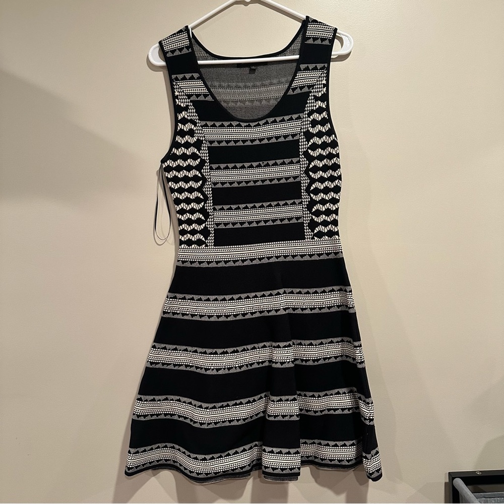 Jealous Tomato geometric bodycon dress in black and cream Medium M